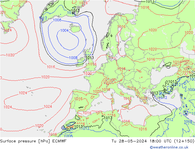 地面气压 ECMWF 星期二 28.05.2024 18 UTC
