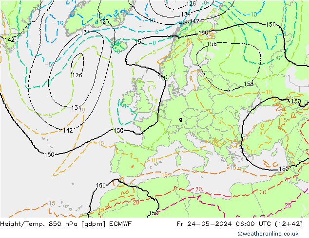 Height/Temp. 850 hPa ECMWF Fr 24.05.2024 06 UTC