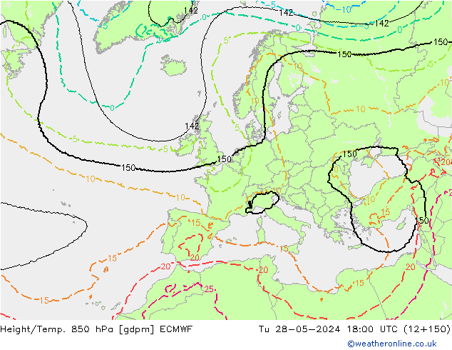 Height/Temp. 850 hPa ECMWF Di 28.05.2024 18 UTC