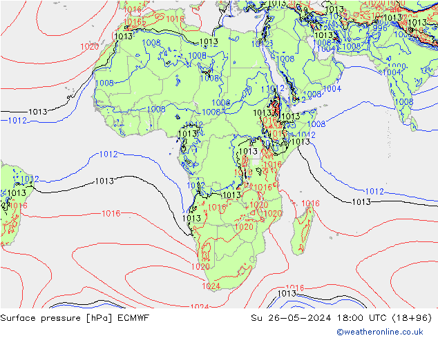 Luchtdruk (Grond) ECMWF zo 26.05.2024 18 UTC