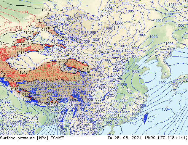 地面气压 ECMWF 星期二 28.05.2024 18 UTC