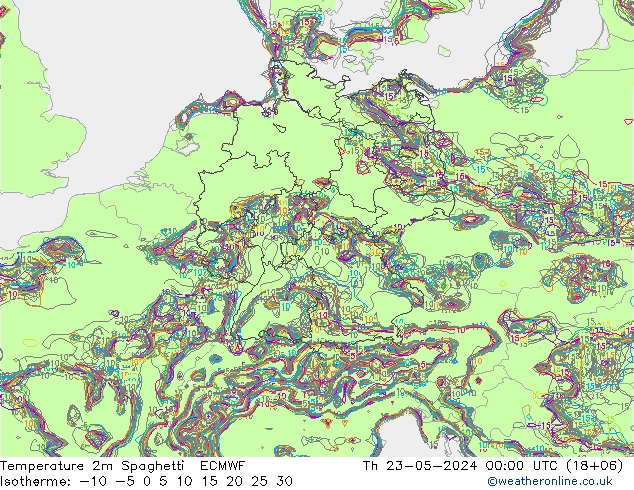 温度图 Spaghetti ECMWF 星期四 23.05.2024 00 UTC