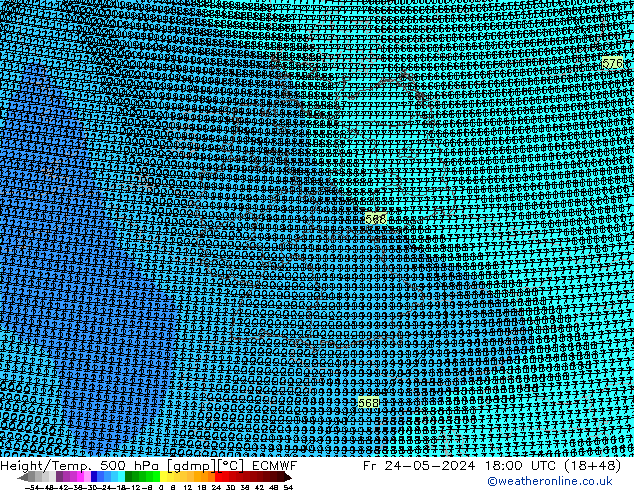 Height/Temp. 500 hPa ECMWF Fr 24.05.2024 18 UTC