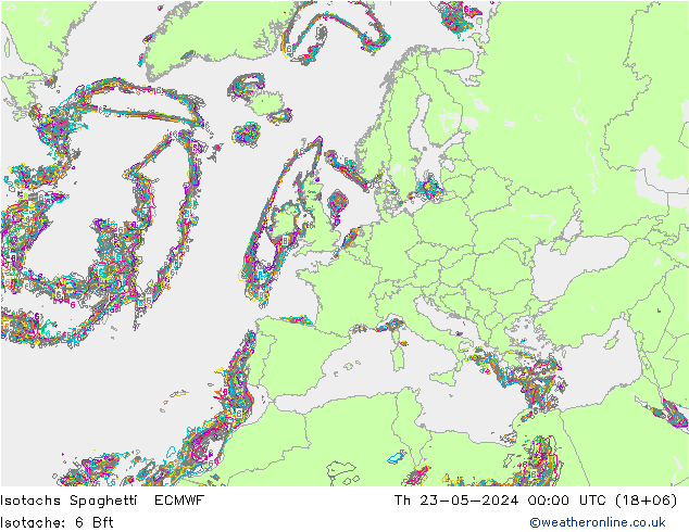 Isotachs Spaghetti ECMWF 星期四 23.05.2024 00 UTC
