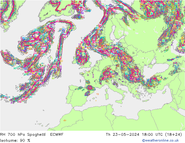 RV 700 hPa Spaghetti ECMWF do 23.05.2024 18 UTC