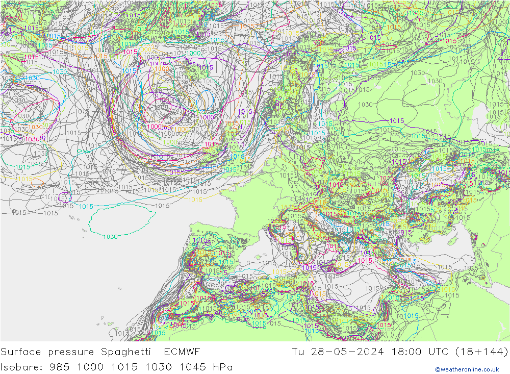 Yer basıncı Spaghetti ECMWF Sa 28.05.2024 18 UTC