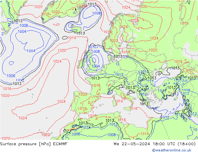 地面气压 ECMWF 星期三 22.05.2024 18 UTC