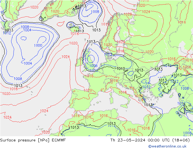 地面气压 ECMWF 星期四 23.05.2024 00 UTC