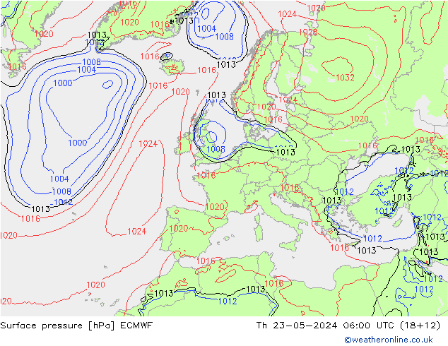 地面气压 ECMWF 星期四 23.05.2024 06 UTC