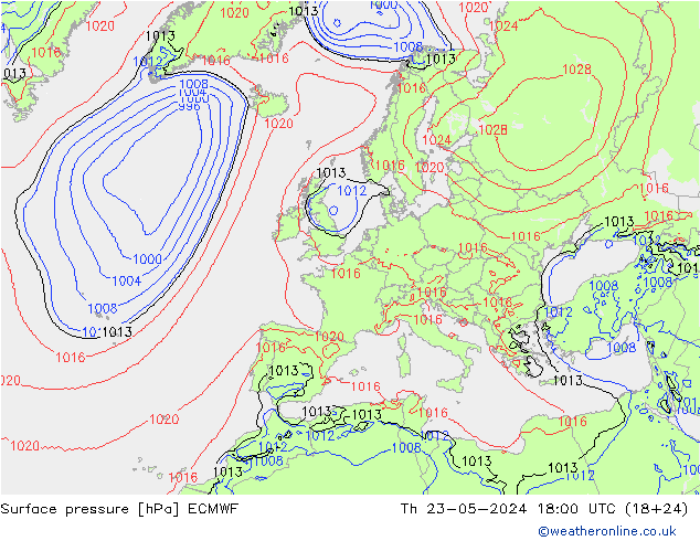地面气压 ECMWF 星期四 23.05.2024 18 UTC