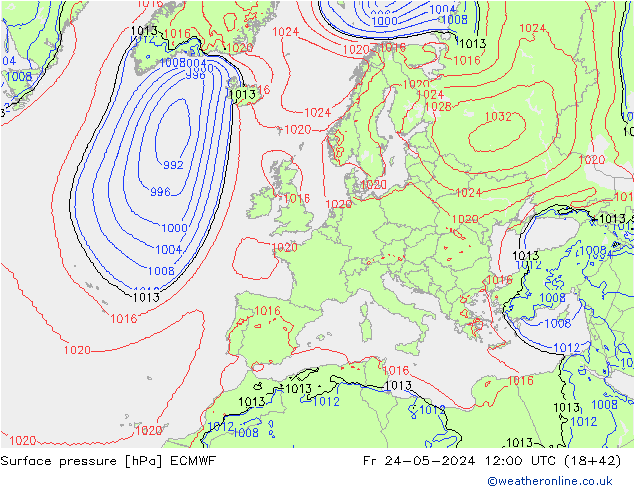 地面气压 ECMWF 星期五 24.05.2024 12 UTC