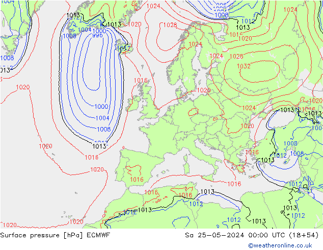 Atmosférický tlak ECMWF So 25.05.2024 00 UTC