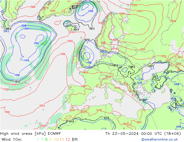 High wind areas ECMWF jue 23.05.2024 00 UTC