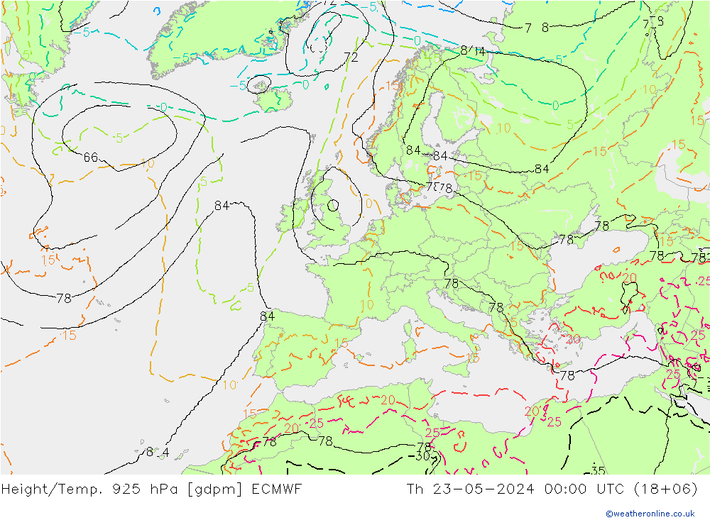 Height/Temp. 925 hPa ECMWF 星期四 23.05.2024 00 UTC