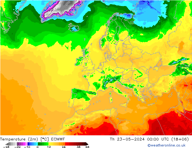 Temperatura (2m) ECMWF jue 23.05.2024 00 UTC