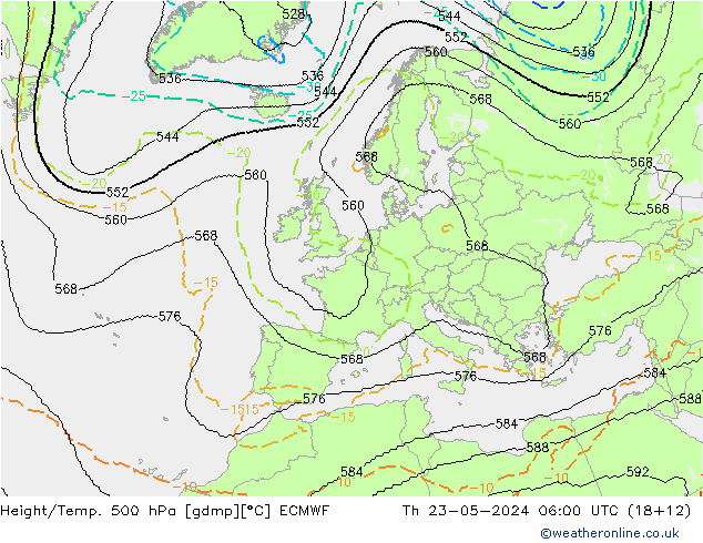 Height/Temp. 500 hPa ECMWF Do 23.05.2024 06 UTC
