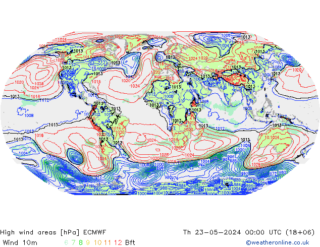 High wind areas ECMWF jue 23.05.2024 00 UTC