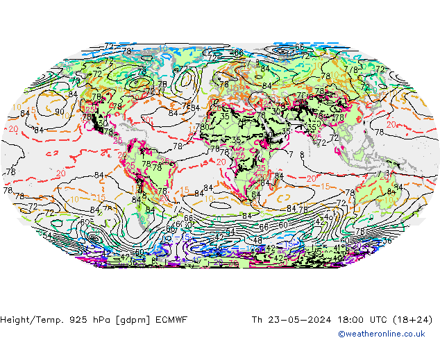Height/Temp. 925 hPa ECMWF Do 23.05.2024 18 UTC