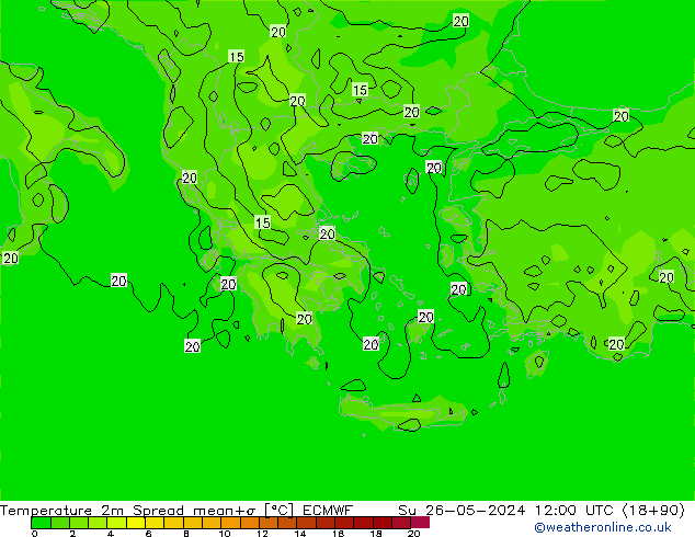 température 2m Spread ECMWF dim 26.05.2024 12 UTC