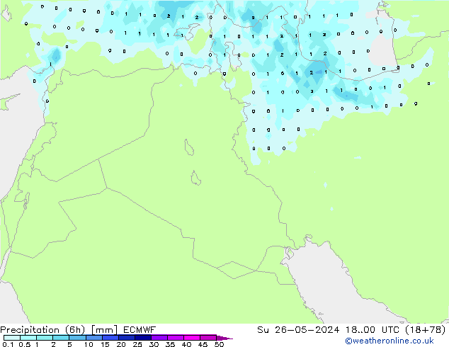 Precipitazione (6h) ECMWF dom 26.05.2024 00 UTC