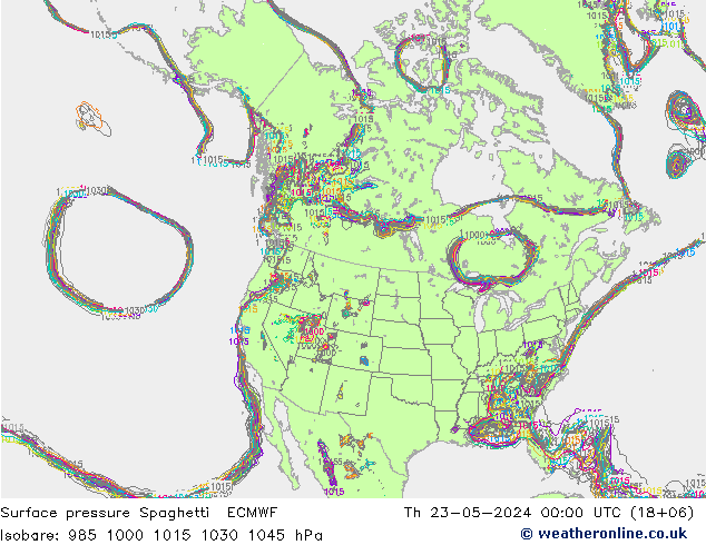 地面气压 Spaghetti ECMWF 星期四 23.05.2024 00 UTC
