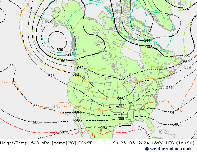 Hoogte/Temp. 500 hPa ECMWF zo 26.05.2024 18 UTC
