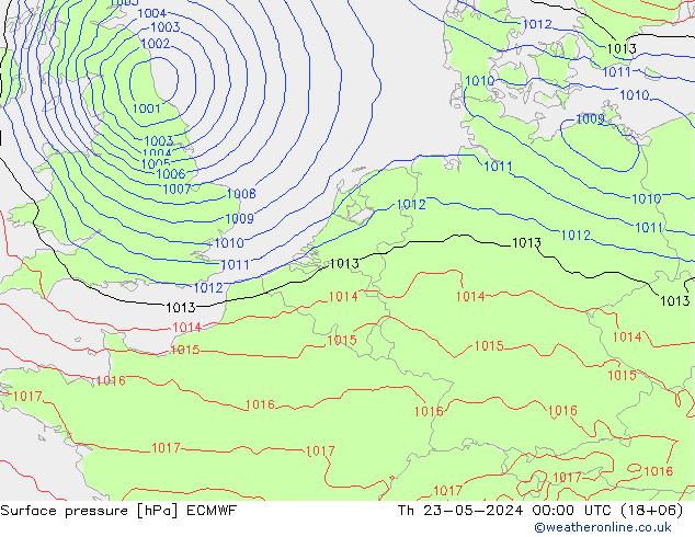 地面气压 ECMWF 星期四 23.05.2024 00 UTC