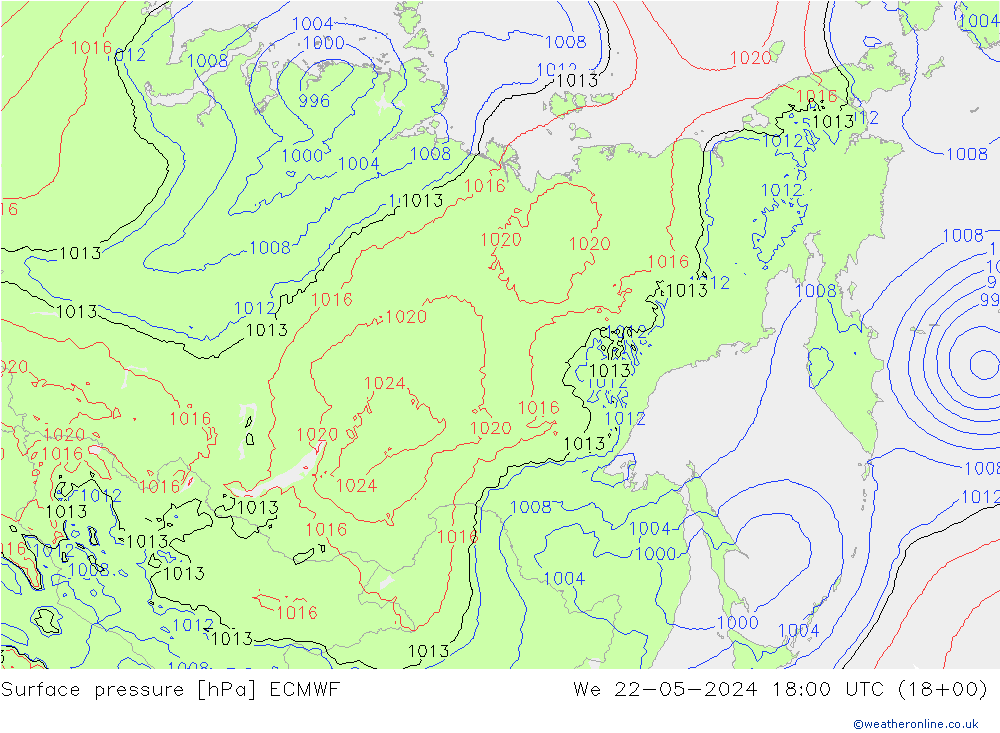 Surface pressure ECMWF We 22.05.2024 18 UTC