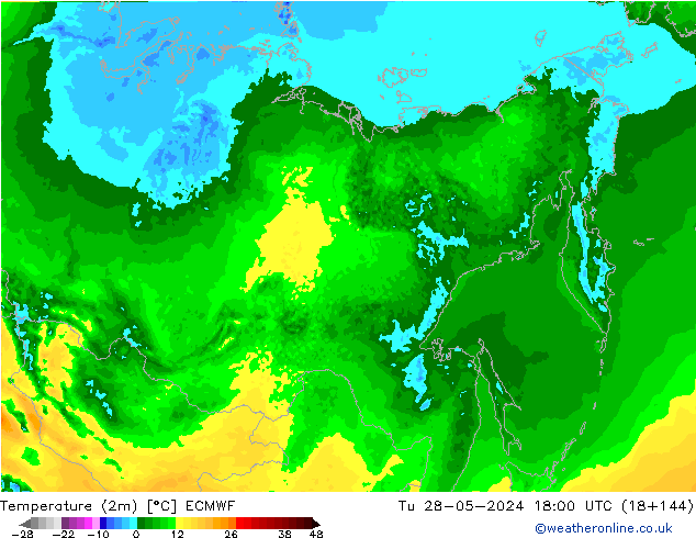 карта температуры ECMWF вт 28.05.2024 18 UTC