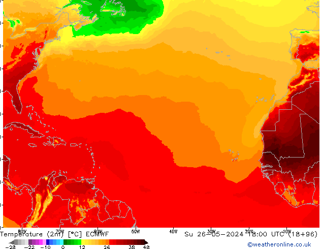 température (2m) ECMWF dim 26.05.2024 18 UTC