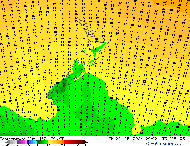 Temperatura (2m) ECMWF gio 23.05.2024 00 UTC