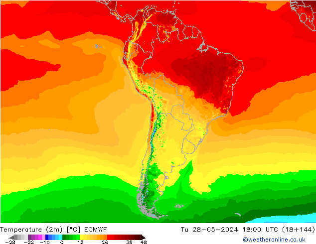 Temperaturkarte (2m) ECMWF Di 28.05.2024 18 UTC