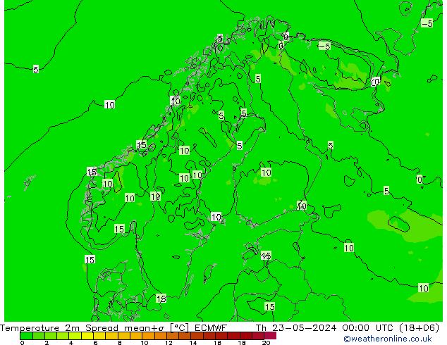 Temperature 2m Spread ECMWF Th 23.05.2024 00 UTC