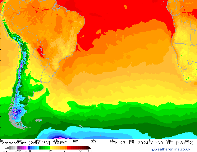 Temperatura (2m) ECMWF gio 23.05.2024 06 UTC