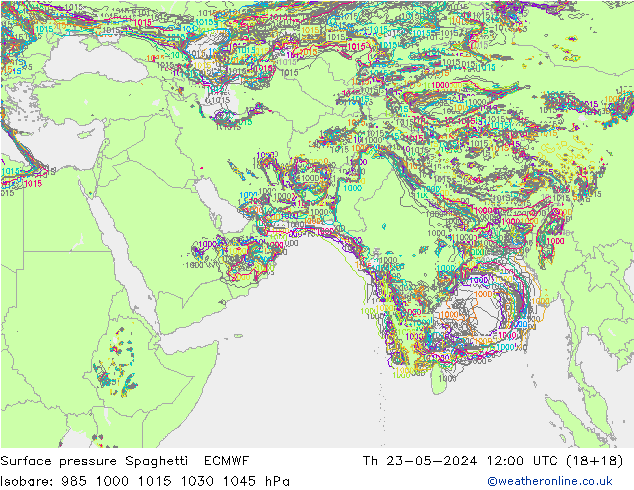 Pressione al suolo Spaghetti ECMWF gio 23.05.2024 12 UTC