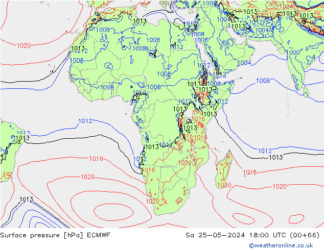 Presión superficial ECMWF sáb 25.05.2024 18 UTC