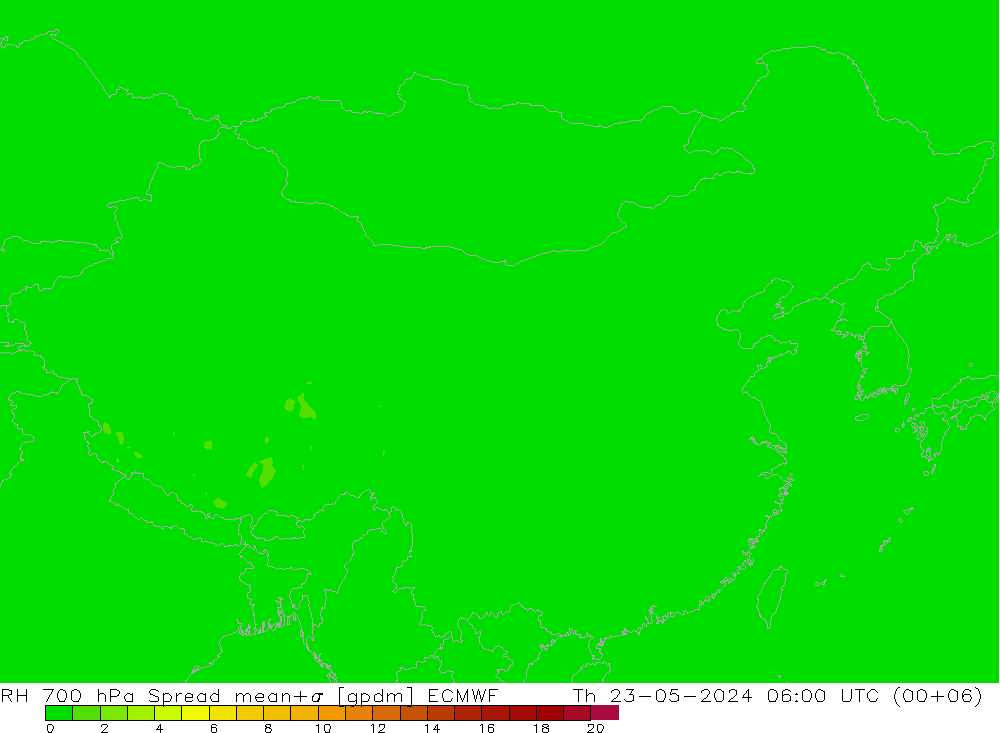 RH 700 hPa Spread ECMWF 星期四 23.05.2024 06 UTC