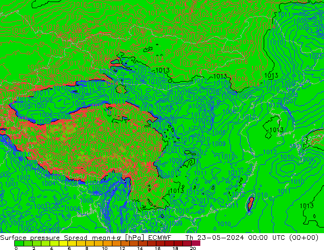 地面气压 Spread ECMWF 星期四 23.05.2024 00 UTC
