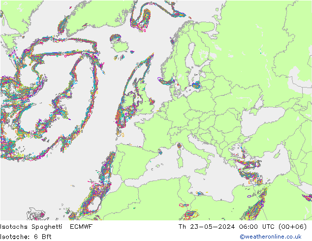 Isotachs Spaghetti ECMWF jeu 23.05.2024 06 UTC