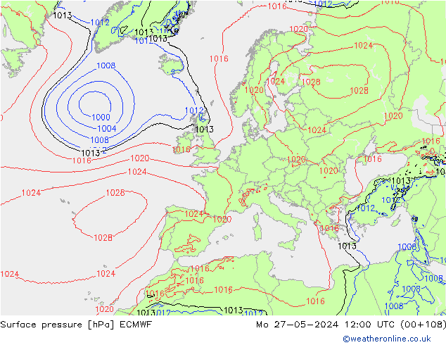 地面气压 ECMWF 星期一 27.05.2024 12 UTC