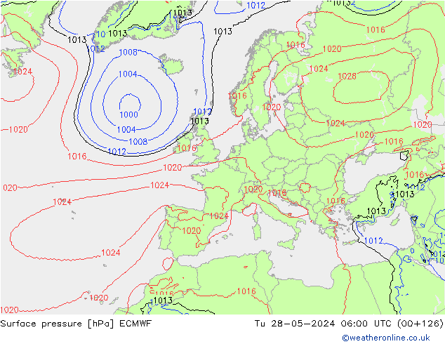 Atmosférický tlak ECMWF Út 28.05.2024 06 UTC