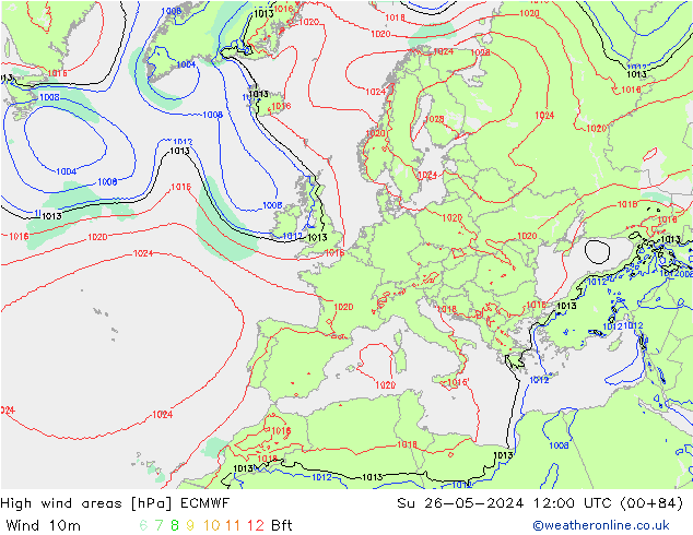 Windvelden ECMWF zo 26.05.2024 12 UTC