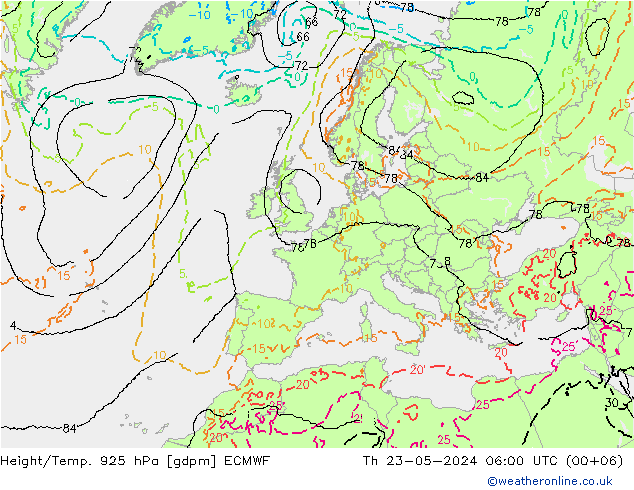 Height/Temp. 925 hPa ECMWF 星期四 23.05.2024 06 UTC