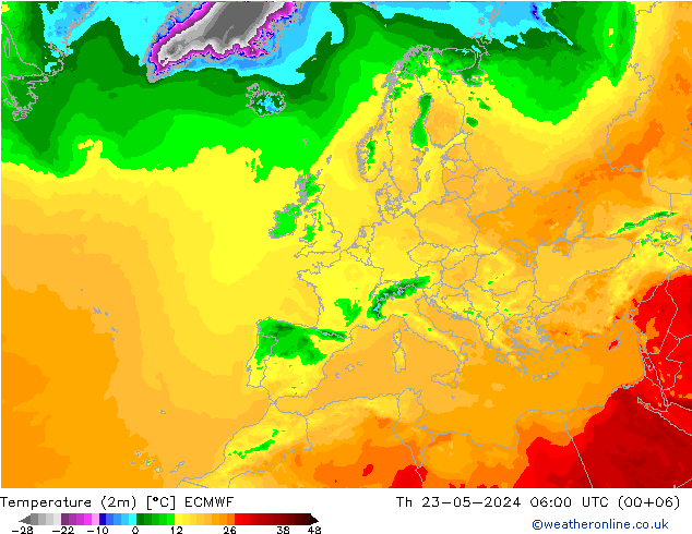 Temperatura (2m) ECMWF jue 23.05.2024 06 UTC