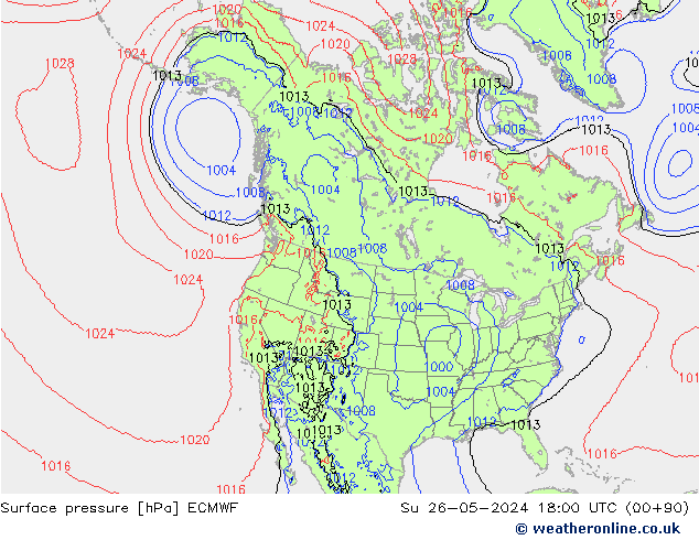 Atmosférický tlak ECMWF Ne 26.05.2024 18 UTC