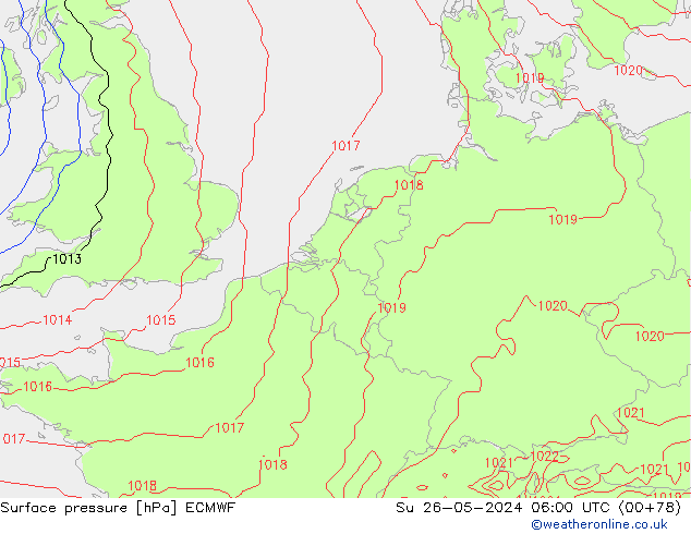 Atmosférický tlak ECMWF Ne 26.05.2024 06 UTC