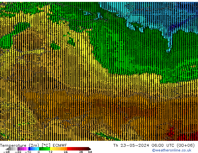 Temperatuurkaart (2m) ECMWF do 23.05.2024 06 UTC