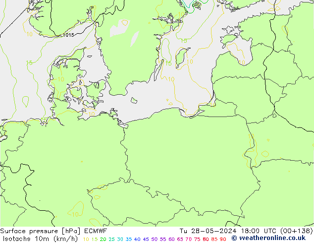 Isotachs (kph) ECMWF Tu 28.05.2024 18 UTC
