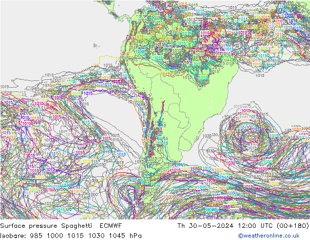 Bodendruck Spaghetti ECMWF Do 30.05.2024 12 UTC