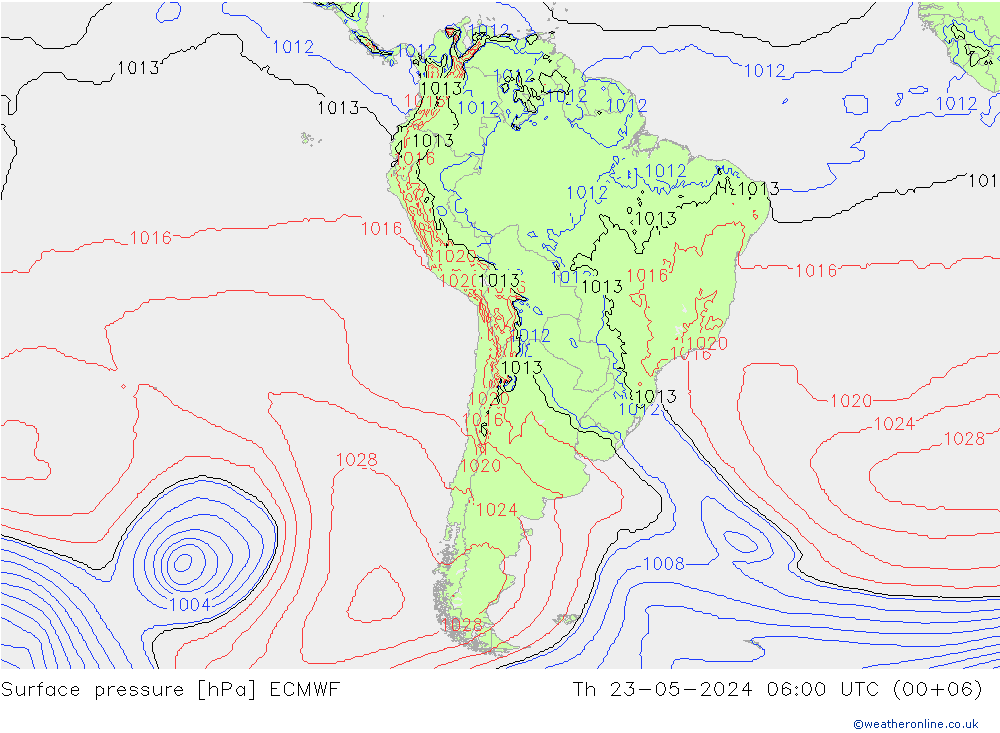 pressão do solo ECMWF Qui 23.05.2024 06 UTC
